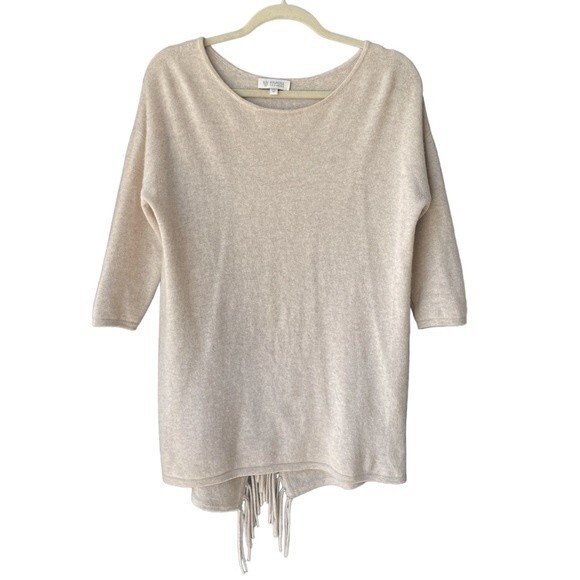 Kinross Cashmere Fringe Back Pullover Dune Size M - Picture 2 of 5